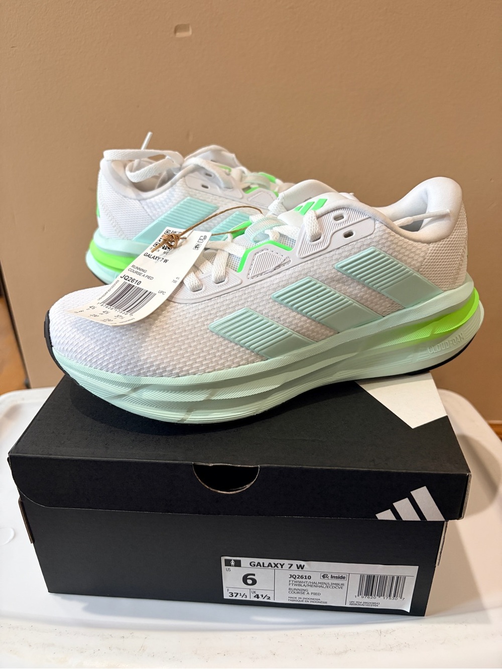 Brand new! Adidas White Running Shoes with Mint & Neon Green Accents